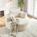 Oversized Round Chaise Longue Chair Indoor, Modern 55-inch Upholstered Corduroy Deep Seat Circle Single Cloud Lounge Floor Sofa Chair for Living Room, Bedroom Apartment, Beige