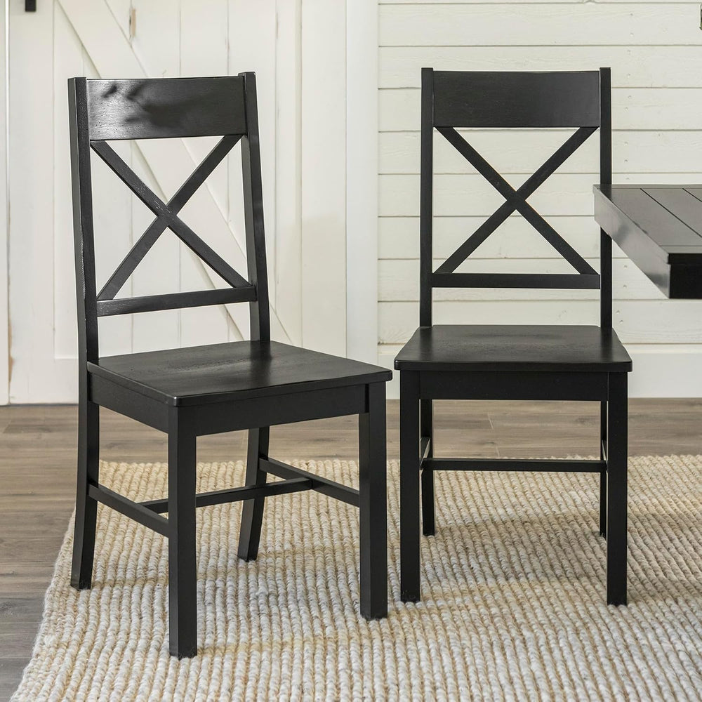 Walker Edison Modern Farmhouse Wood X-Back Armless Dining Chairs Kitchen, Set...