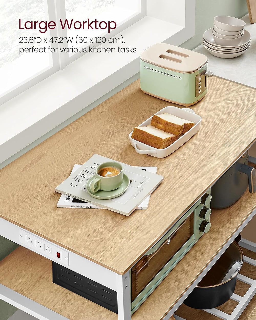 VASAGLE Kitchen Island with 3 Shelves, Storage Cabinet, Steel Structure | Kit...