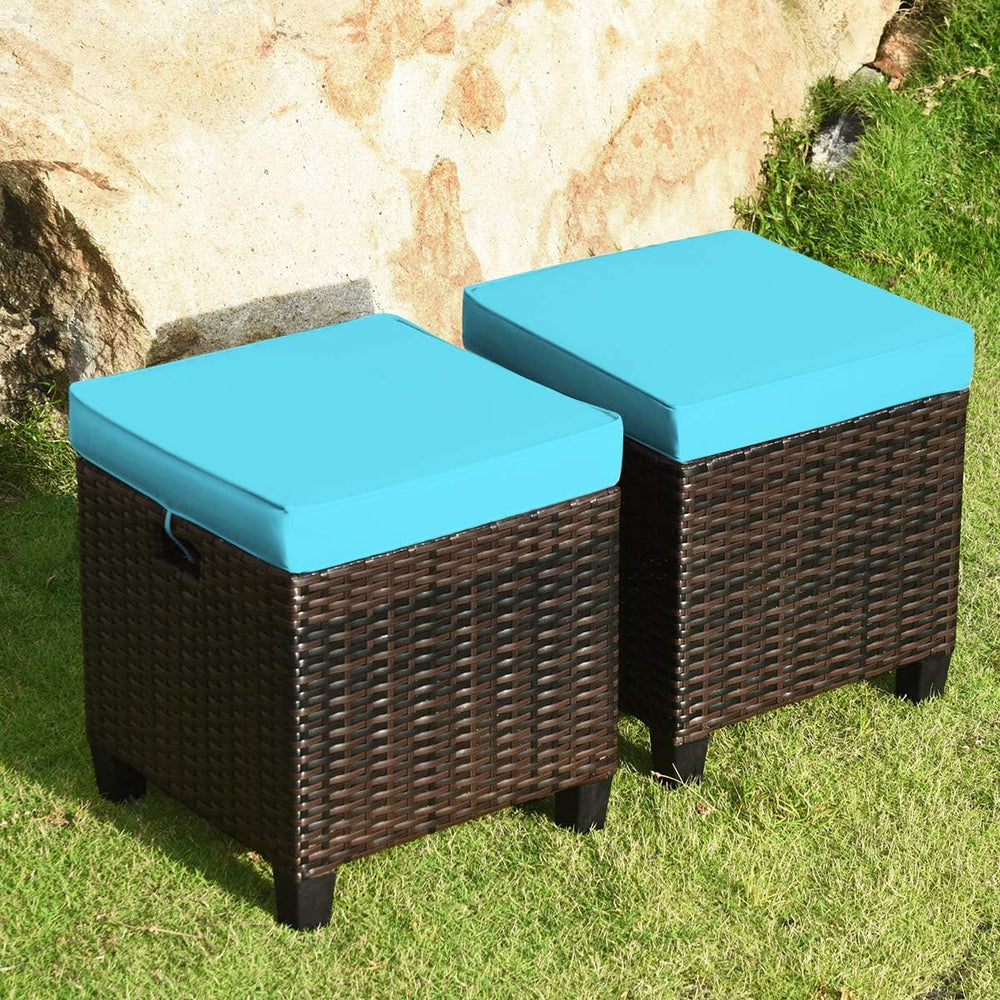 HAPPYGRILL 2pcs Patio Ottoman Set Outdoor Rattan Wicker Ottoman Seat with Rem...