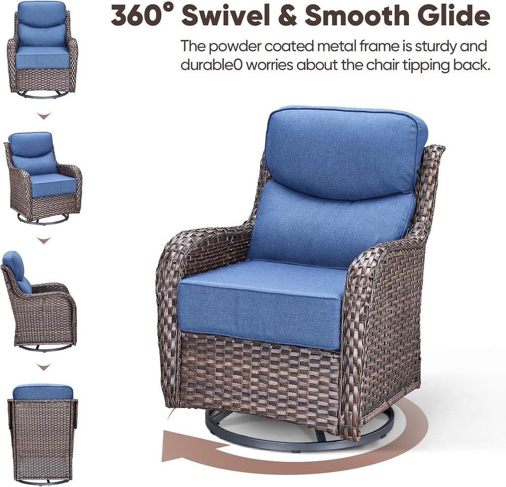 Swivel Patio Chairs sofa Set of 6 with 6" Thick Cushion - Wicker Outdoor...