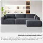 108" Cloud Couch Modular Sectional Sofa for Living Room,L Shaped Boneless Couch with Deep Seat Chaise,No Assembly Required Foam Sleeper Sofa for Apartments,Plush Corduroy Fabric, Dark Gray