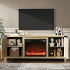 YESHOMY Fireplace TV Stand with Two Barn Doors and Storage Cabinets for Televisions up to 65+ Inch, Entertainment Center Console Table, Media Furniture for Living Room, 58 Inch, Natural Oak