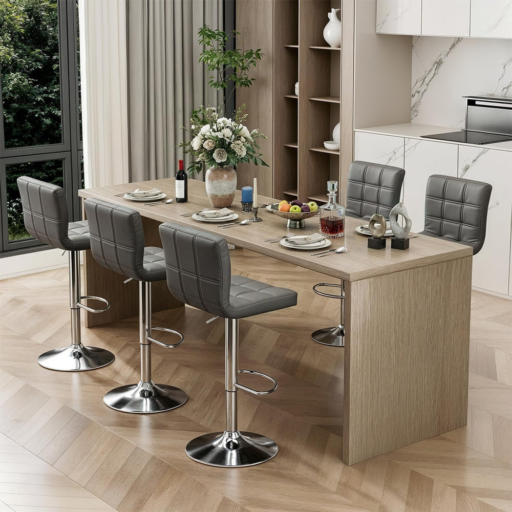 ZENY Set of 4 Adjustable Swivel Barstools, Modern PU Leather Kitchen Counter ...
