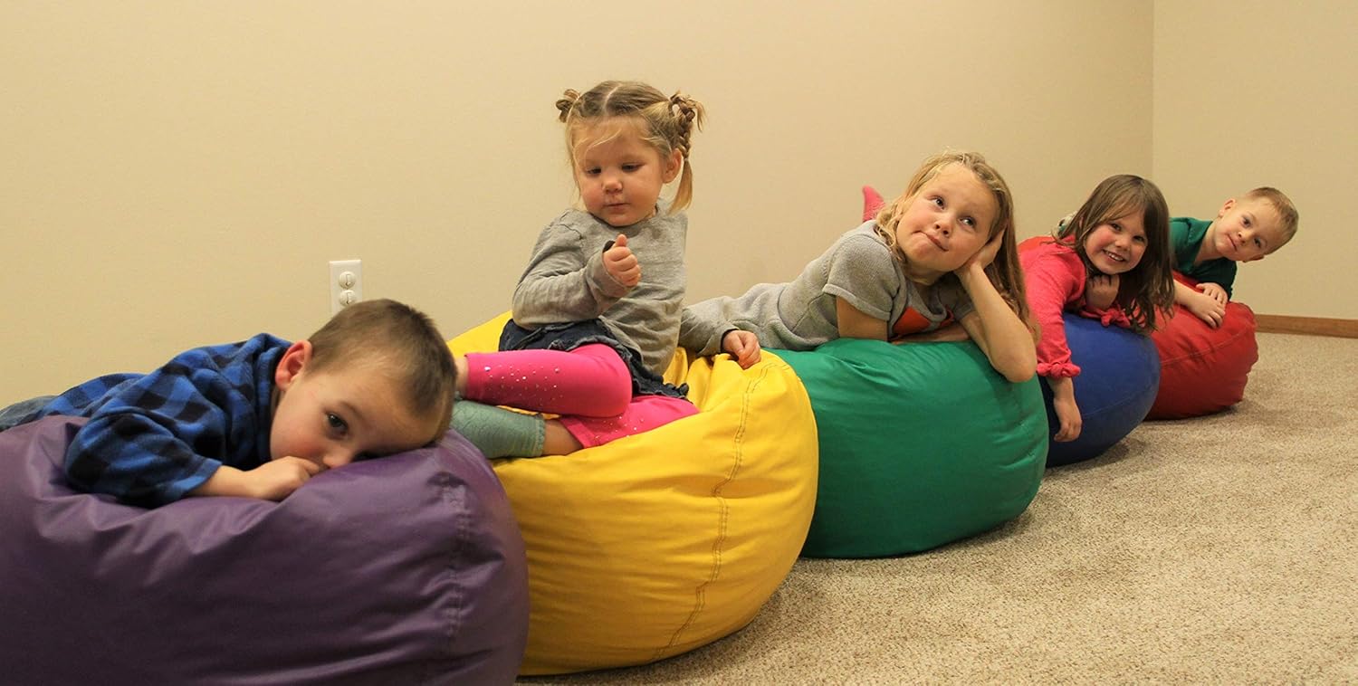 Child Bean Bag Chairs by Better American Products - Kid Sized Baseball Style Vinyl Bean Bag Chairs Perfect for Game Rooms and More (White)