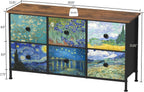 EXOTICA 6 Drawer Dresser for Bedroom Van Gogh Chest of Drawers Wide TV Stands Fabric Storage Drawer Unit for Living Room Entryway Closet Sturdy Steel Frame Wood Top