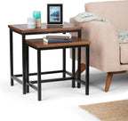 SIMPLIHOME Turner 12" Wide Solid Wood Round End Table in Natural | Dark cognac brown, industrial nesting accent tables, assembled; round side tables or accent tables for living room.