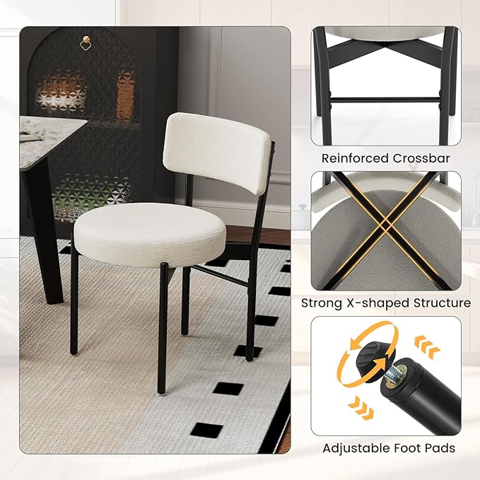 Giantex Boucle Dining Chairs Set of 2, Sherpa Upholstered Kitchen Chairs w/Cu...