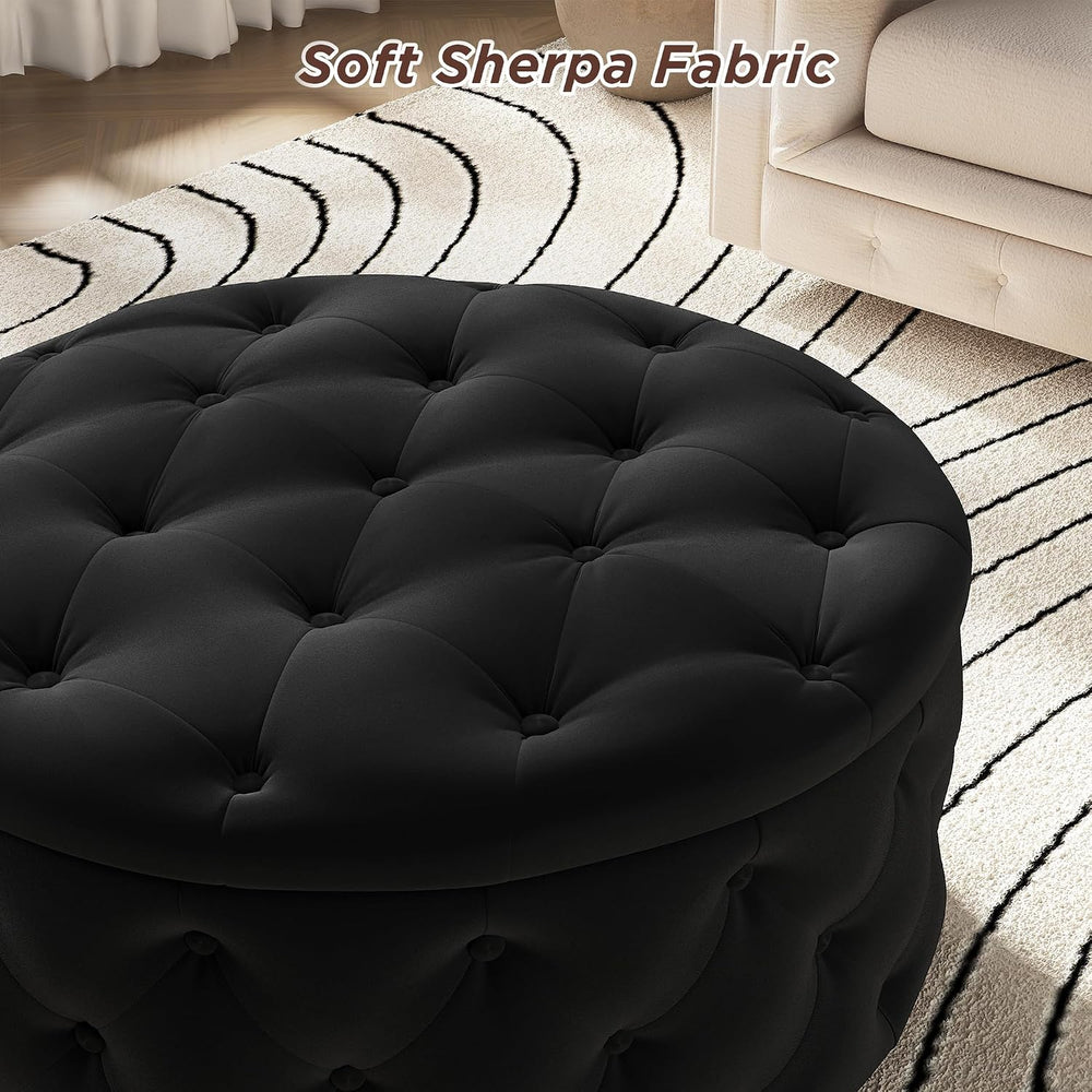 FiveWillowise 30 Inch Round Ottoman with Storage Tray,Large Coffee Table | Ci...