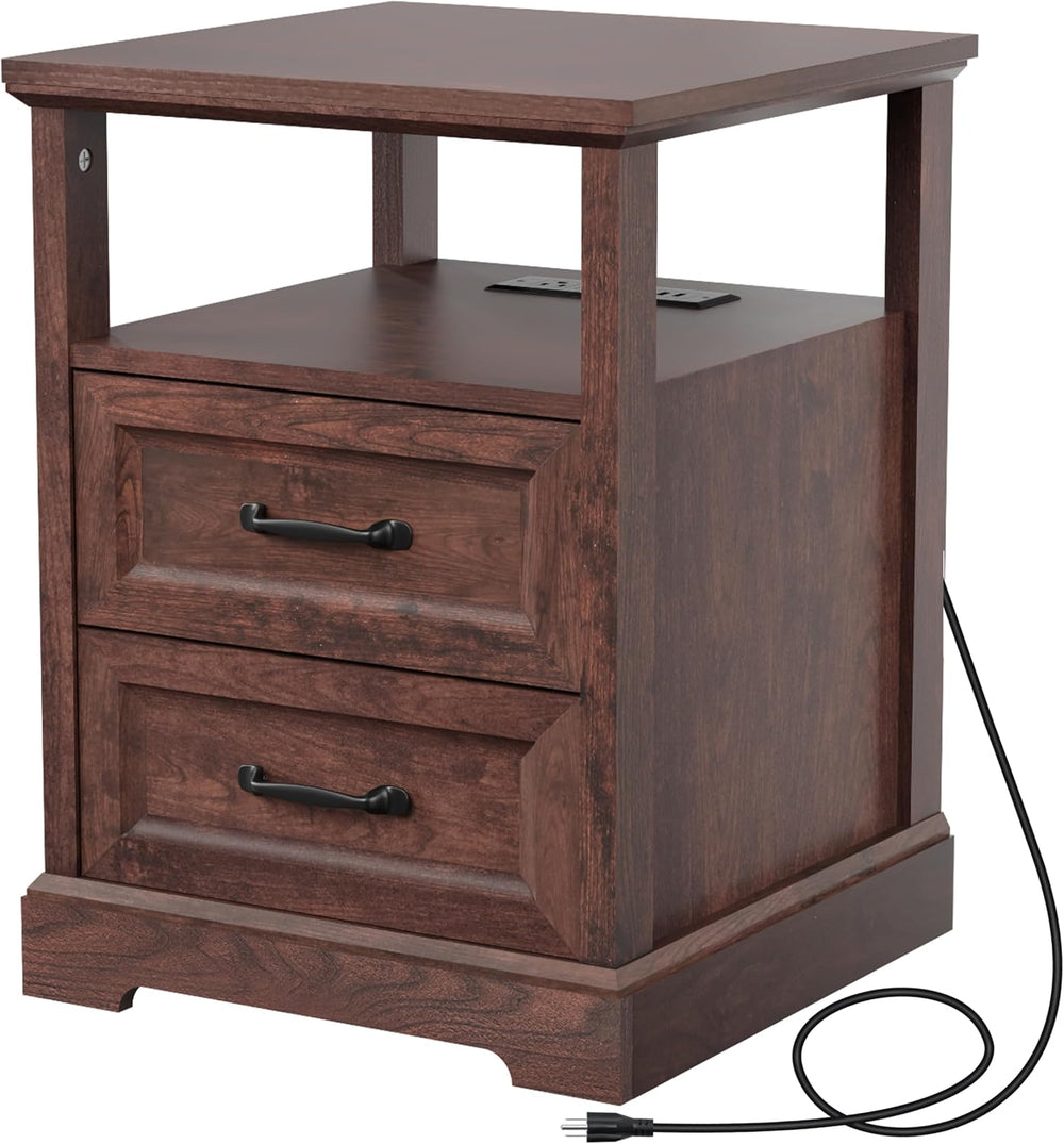 HOMMPA 18'' W Farmhouse Nightstand with Charging Station, Bedside Tab...
