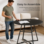 DUMOS 47" Round Dining Table for 4-6, Space Saving Kitchen Table with Dual-Tier Storage, Pedestal Metal Frame, Industrial Farmhouse Circle Dinner Table for Apartment, Black