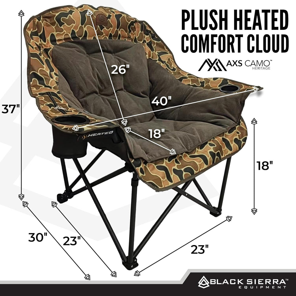 Black Sierra Heated Plush Fleece XL Padded Camping Chair for Adults, Oversize...