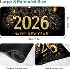 2026 Happy New Year Gaming Mouse Pad 31.5"x11.8"Desk Mat Anti-Slip Rubber Base & Durable Stitched Edges for Gamers Smooth Mouse Writing Surface for Desk Office/Home