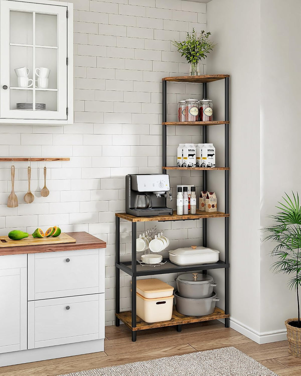 CHOEZON 6-Tier Corner Shelf, Industrial Corner Bookshelf with Desk Top, Diamo...