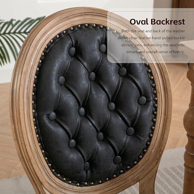 PU Leather Upholstered Dining Chairs Set of 6 French Country Round Back Kitch...