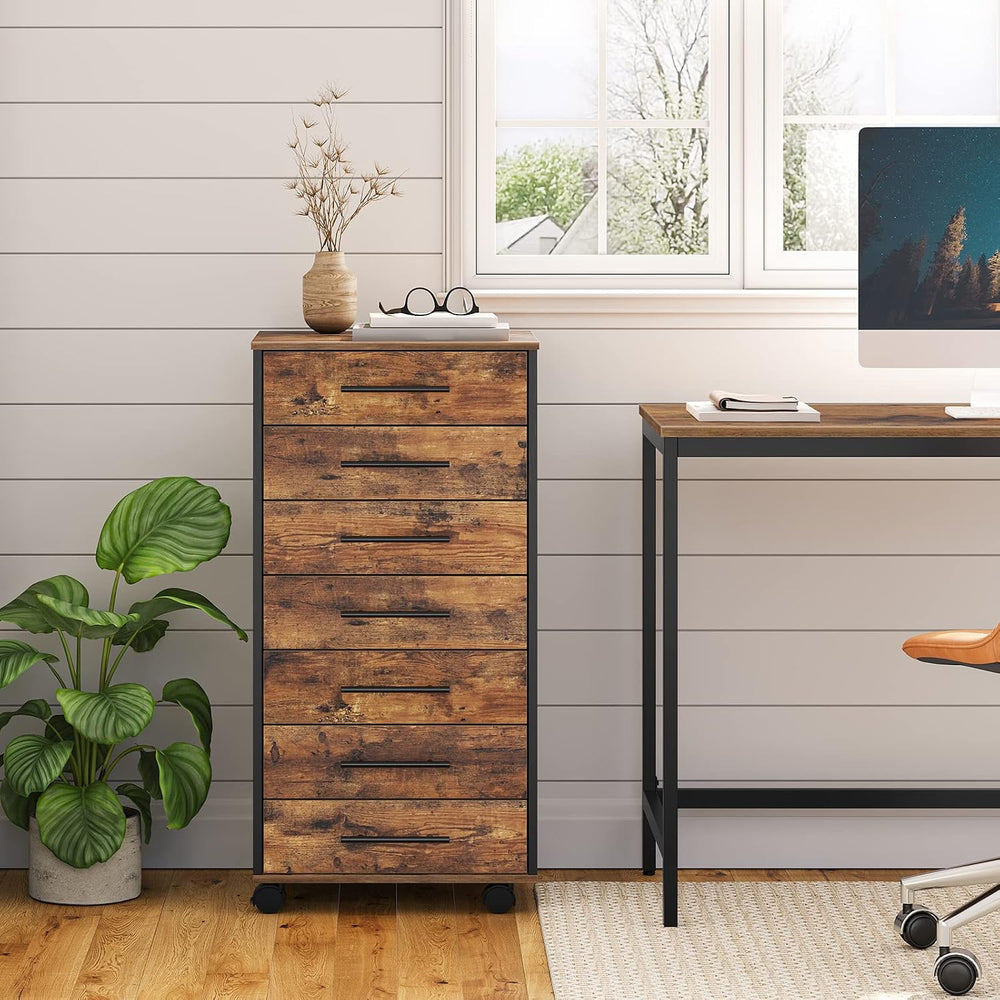 HOOBRO 7-Drawer File Cabinet, Wooden Office Cabinet with Drawers, Mobile Stor...