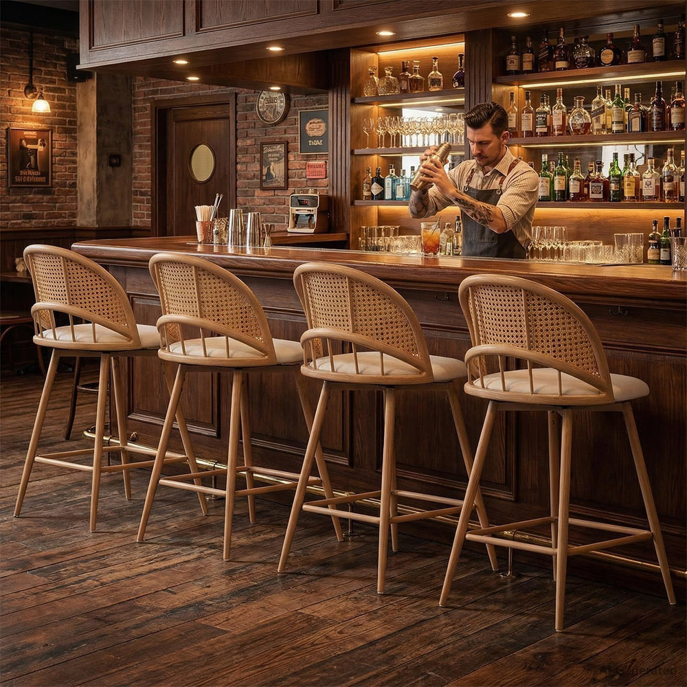 26'' Barstools Set of 4, Rattan Counter Height Swivel Stools for Kitchen