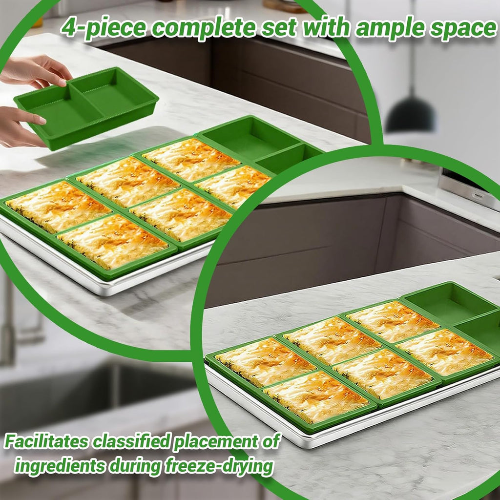4-Piece Green Silicone Freezer Molds & Trays, Silicone Tray Dividers for Medium/Small Harvest Right Trays, Ideal for Freeze Drying Food Storage