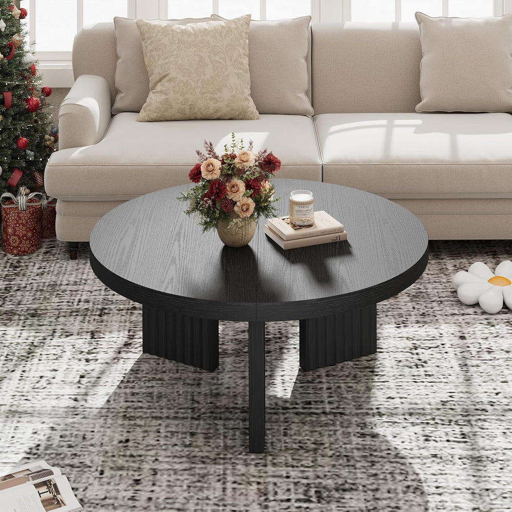 IDEALHOUSE Round Coffee Table, 33.5" Circle Center Table with Fluted Leg...