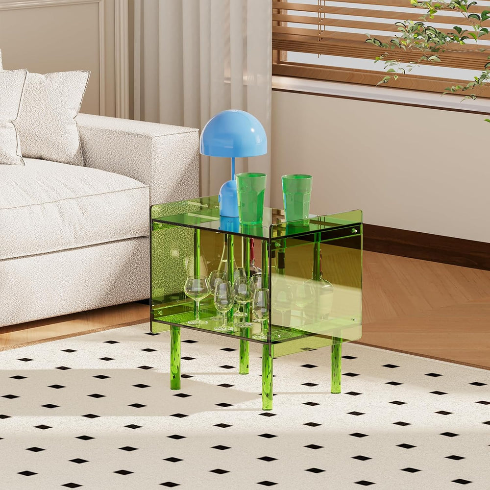 Dethan Acrylic Side End Table Record Player Stand with Vinyl Storage – Modern...