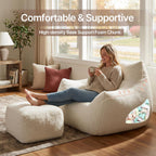 KISLOT Cloud Large Bean Bag Chair with Ottoman for Adults,Ultra Soft Bean Bag with Armrests,Stuffed BeanBag Chair for Napping, Gaming,Vacuum-Compressed for Easy Gifting,48 Hours to Fluffs Up,Beige