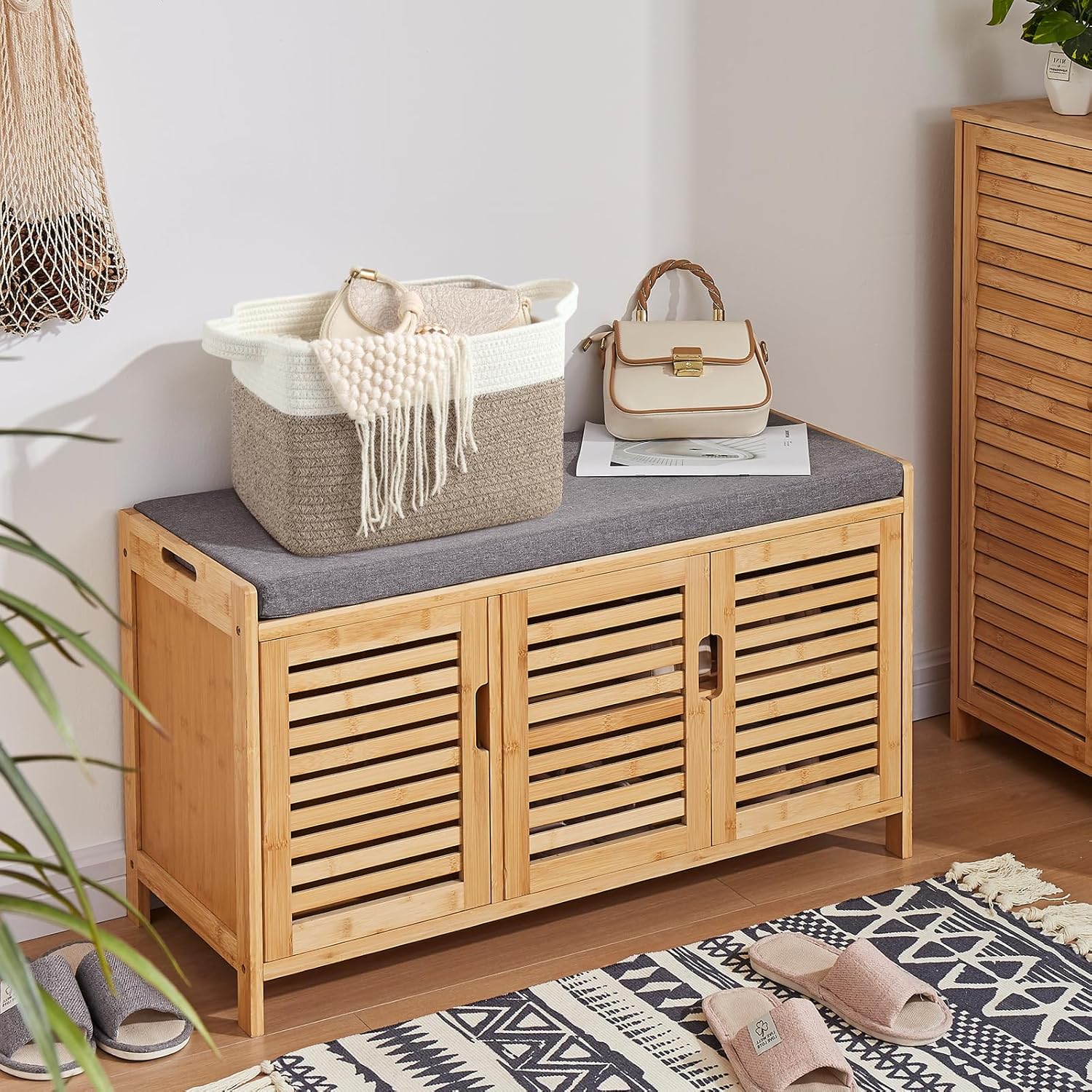 Storage Baskets for Organizing, Woven Baskets for Shelves, Rectangle Decorative Organizer for Storage Clothes, Toy, Books, Towels Nursery Bins 3 Pack (Brown & White, 13"x9.85"x8.7")