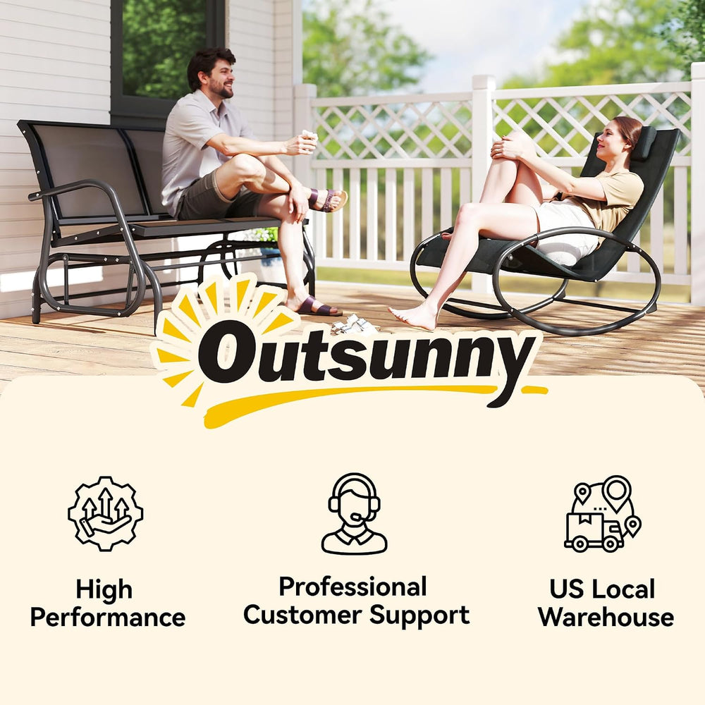 Outsunny 2-Person Outdoor Glider Bench with Steel Frame, Black | Double Swing...
