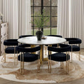 Set of 6 Black and Gold Modern Dining Chairs, Velvet Upholstered Barrel Armchairs with Metal Legs for Kitchen Island, Mid Century Accent Chairs for Dining Room Living Room, Open-Back