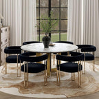 Set of 6 Black and Gold Modern Dining Chairs, Velvet Upholstered Barrel Armchairs with Metal Legs for Kitchen Island, Mid Century Accent Chairs for Dining Room Living Room, Open-Back