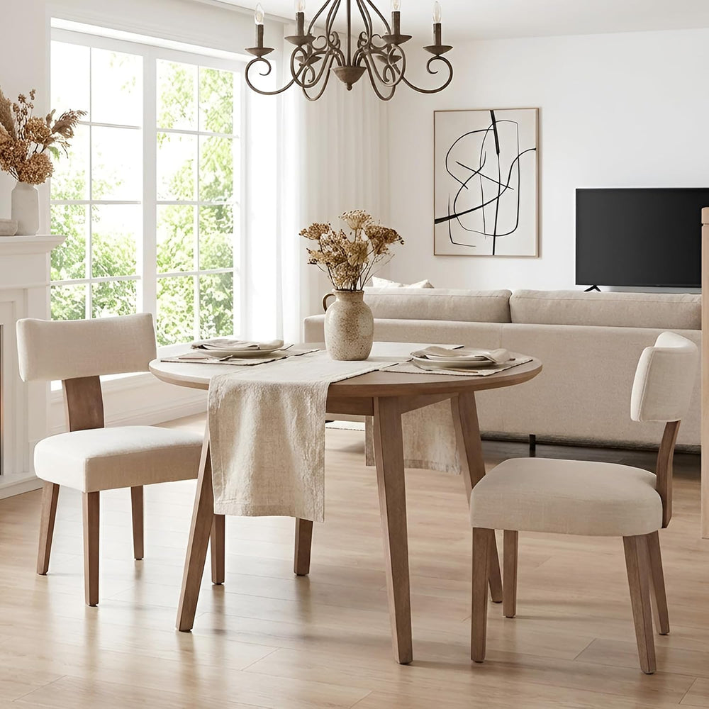 HNY Mid Century Modern Dining Chairs Set of 2, Upholstered Linen Kitchen &amp...