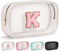 YOOLIFE Initial Birthday Gifts for Kids Travel Toiletry Bag Birthday Gifts for Girls Kids Clear Makeup Bag Preppy Cosmetic Bag for 3 4 5 6 7 8 9 10 11 12 13 Year Old Girls White K
