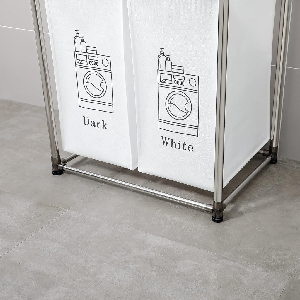 2 Tier Laundry Sorter with 4 Removable Bags for Organizing Clothes - Large Freestanding Laundry Hamper - Laundry Basket for Dirty Clothes in Laundry Room