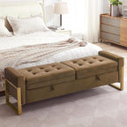 67" Storage Bench for Bedroom, End of Bed Bench King Size, Brown | Double Lids Storage Ottoman Bench with Golden Legs, Upholstered Velvet Bench for Foot of Bed Window Living Room Entryway