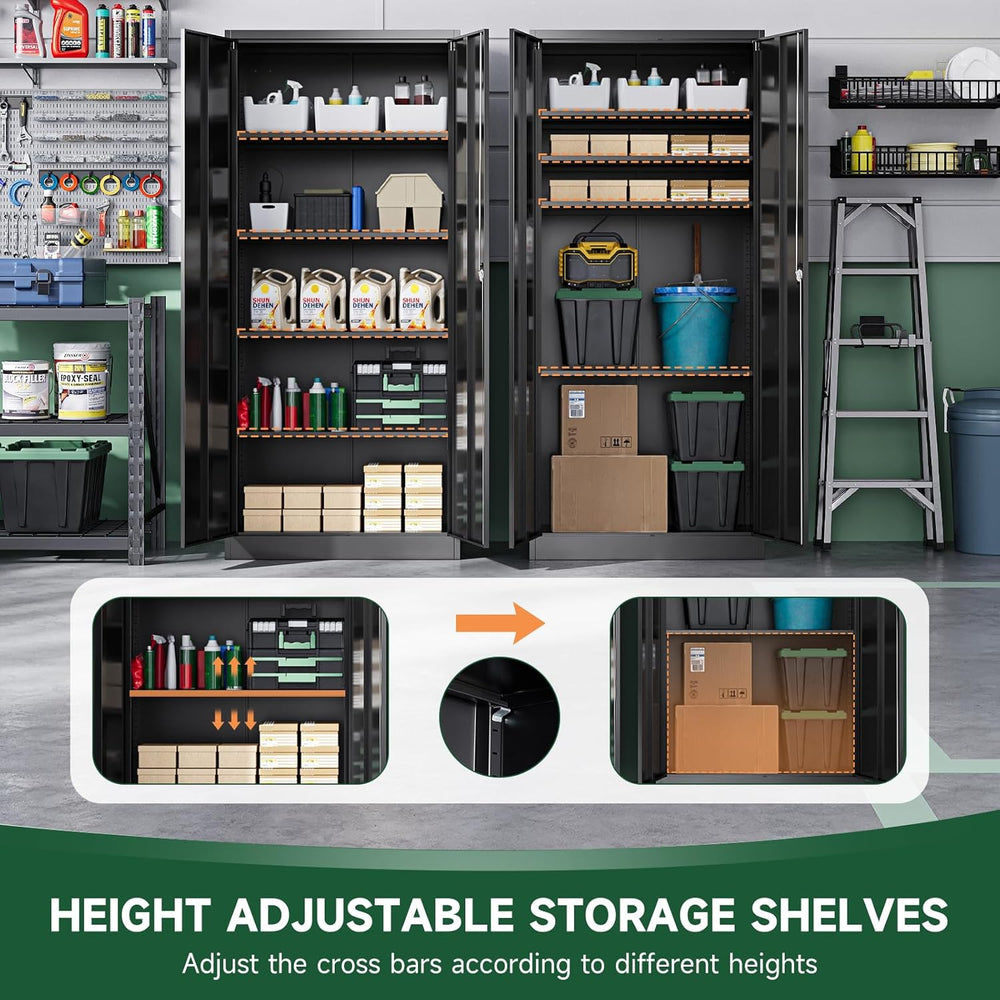 Letaya Metal Garage Storage Cabinets with Lock Door and Adjustable Shelves, S...