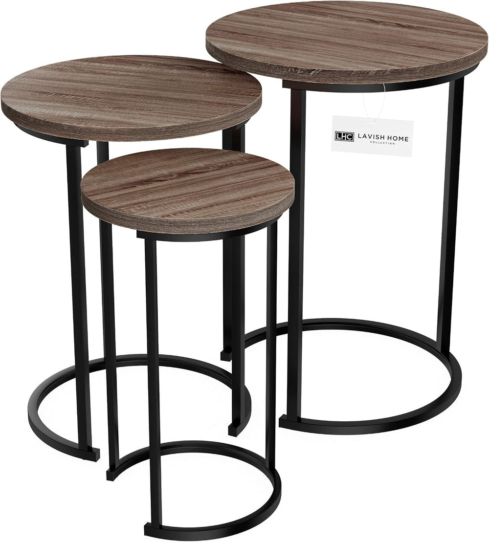Lavish Home Round Nesting Tables Set of 3, Woodgrain-Look Top, Gray-Brown | 2...