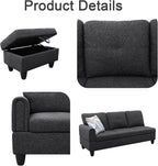 Sectional Couches for Living Room with Movable Chaise & Storage Ottoman - 97.5" Linen L Shaped Couches for Living Room Apartment, 4 Seat Home Furniture Modular Sectional Sofas, Black Grey