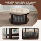 adochr Round Coffee Tables for Living Room,33’’ Storage Ottoman with Wooden Tray, Upholstered Ottoman Footrest, Light Brown