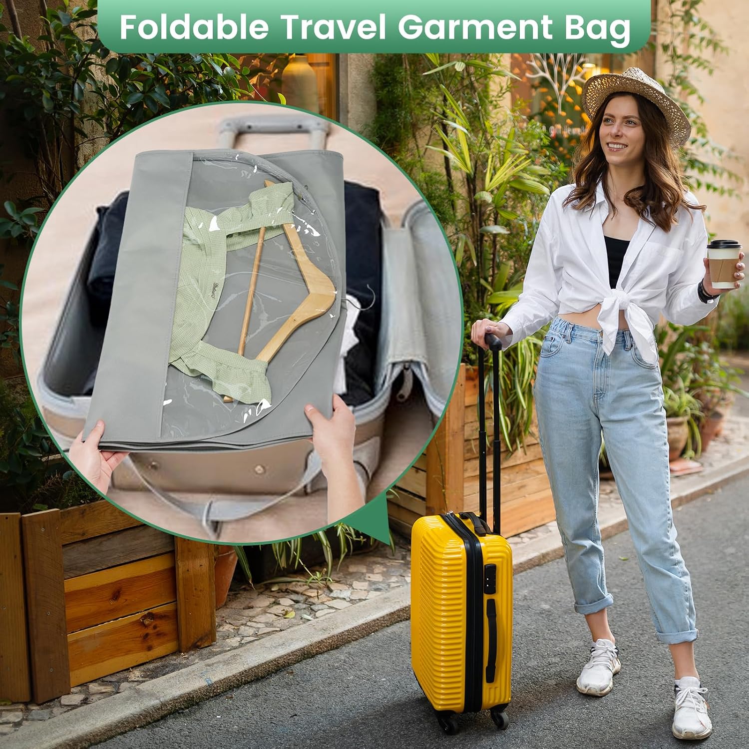 Carbrea 66" Garment Bag for Hanging Clothes, Dress Bags for Gowns, 2 Pack | Heavy-duty Materials, With Clear Window, Side Zipper for Easy Access, Ideal for Closet Wardrobe Storage, Travel Use