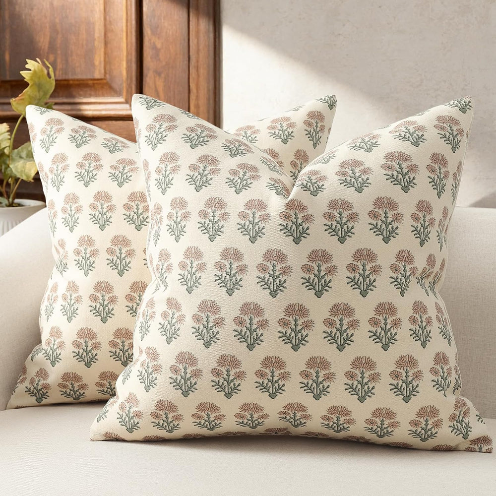 Farmhouse Floral Pillow Covers 26x26 Set of 2, Country Botanical Throw Pillow...
