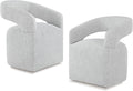 Upholstered Dining Chairs with Casters, Modern Barrel Side Armchair with Rollers for Dining Room, Bedroom, Kitchen, Reading Room, Light Gary, Set of 2
