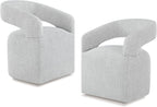 Upholstered Dining Chairs with Casters, Modern Barrel Side Armchair with Rollers for Dining Room, Bedroom, Kitchen, Reading Room, Light Gary, Set of 2