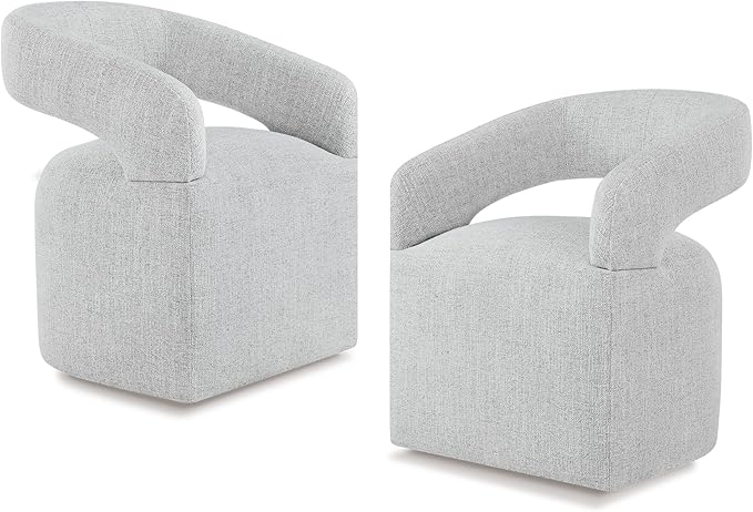 Upholstered Dining Chairs with Casters, Modern Barrel Side Armchair with Rollers for Dining Room, Bedroom, Kitchen, Reading Room, Light Gary, Set of 2