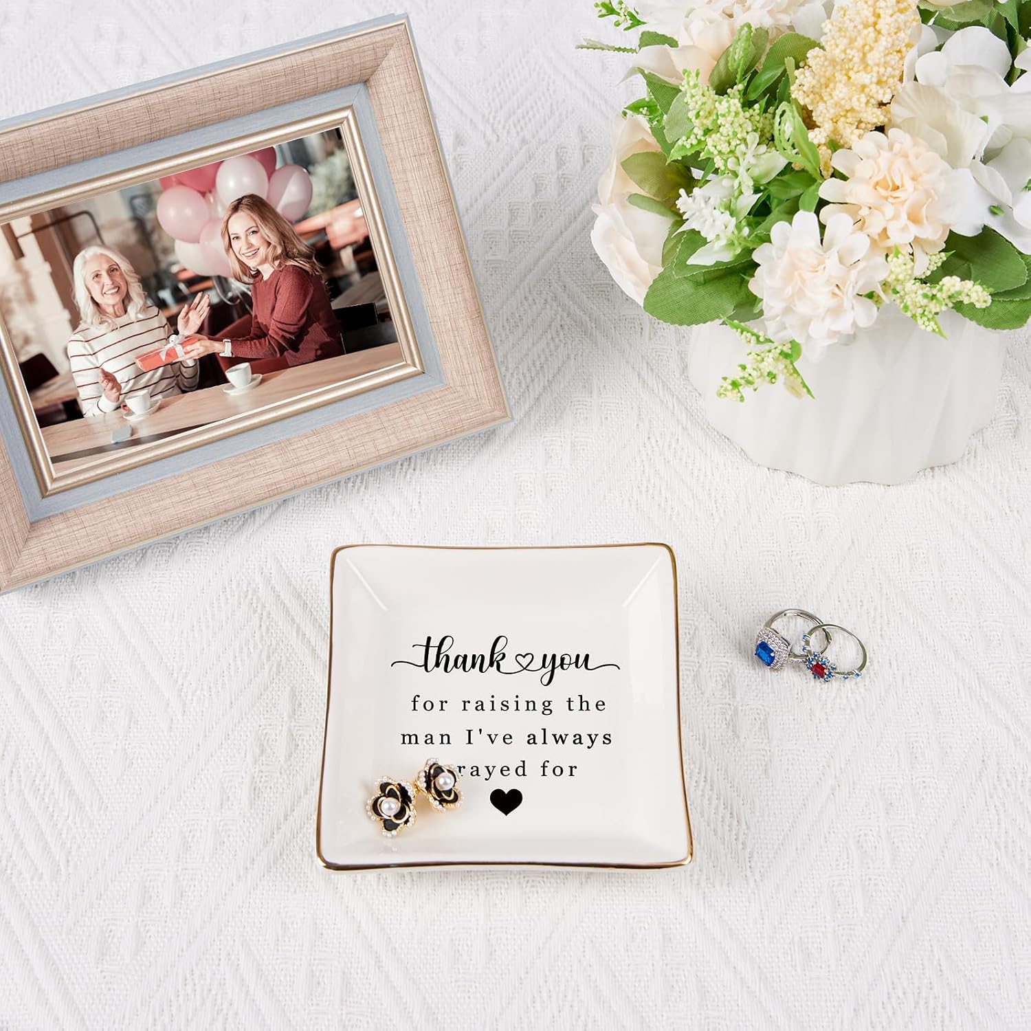 Spegiffu Mother in Law Gifts Jewelry Trinket Dish, Mother of the Groom Gift from Bride - Thank You for Raising the Man I've Always Prayed for - Christmas Mothers Day Birthday Wedding Gifts