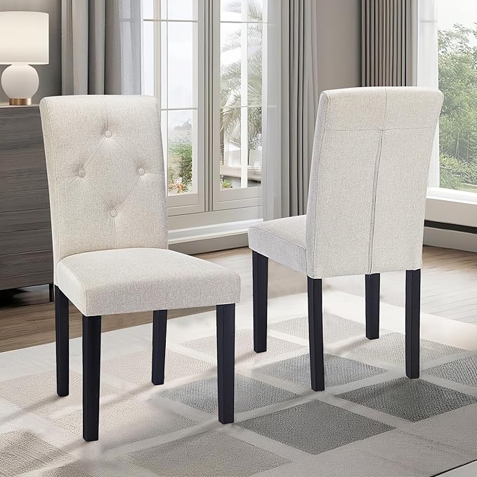 VECELO Upholstered Dining Chairs Set of 2, Modern Fabric and Solid Wood Legs ...