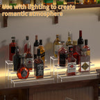3 Tiers Bar Shelves for Liquor Bottles, 15" Bar Organizer for Countertop, Clear Acrylic Risers Display Racks Stands for Figures Pops Cupcake Perfume Collections (Patent: D1076520S)