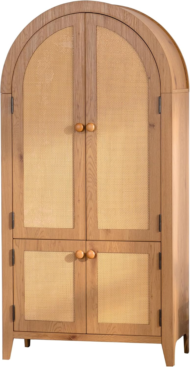 Kitchen Pantry Cabinet, Wooden Sideboard with Rattan Doors, Snacks Wine Accen...