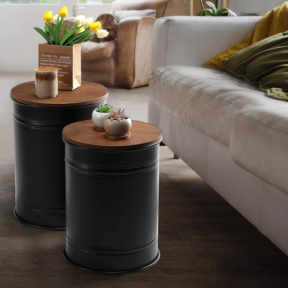Rustic Storage Ottoman Seat Stool, Farmhouse Accent Side Table, Antique Galva...
