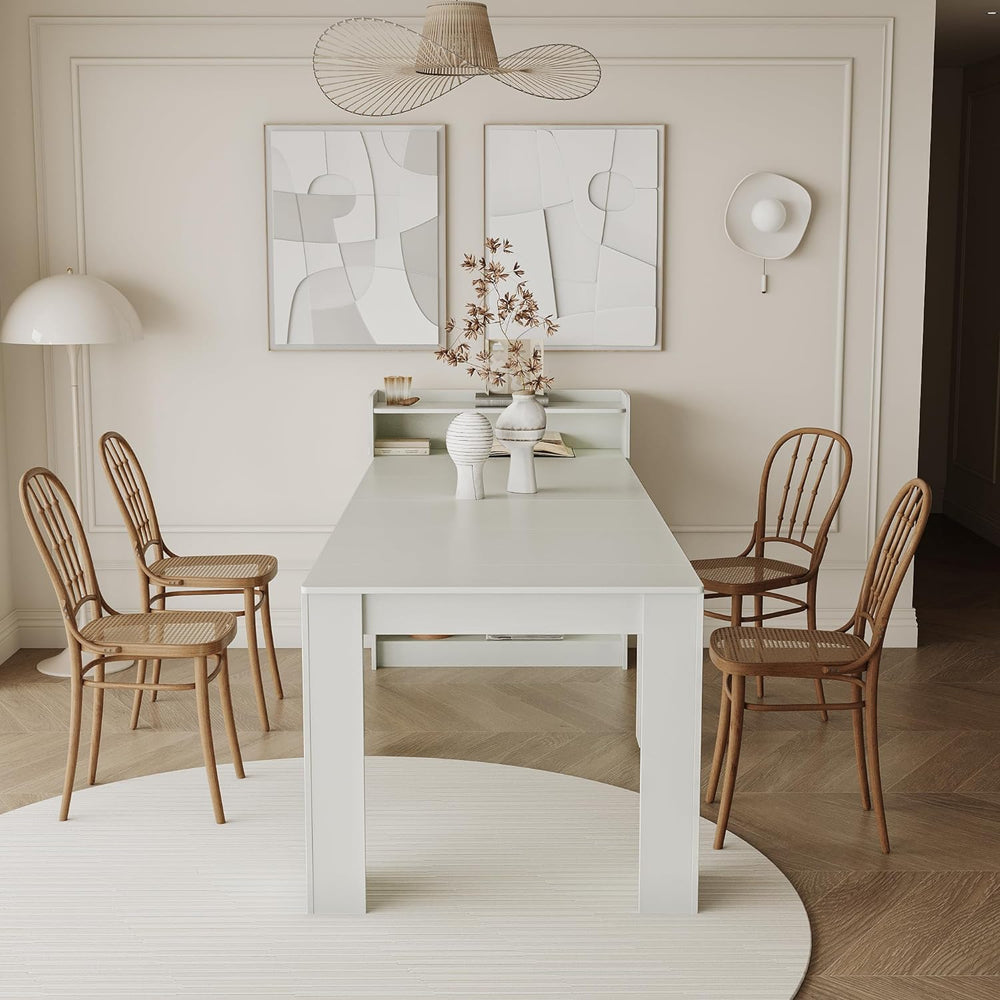 Transformer Extendable Dining Table for 2-10 People with storage, White | Exp...