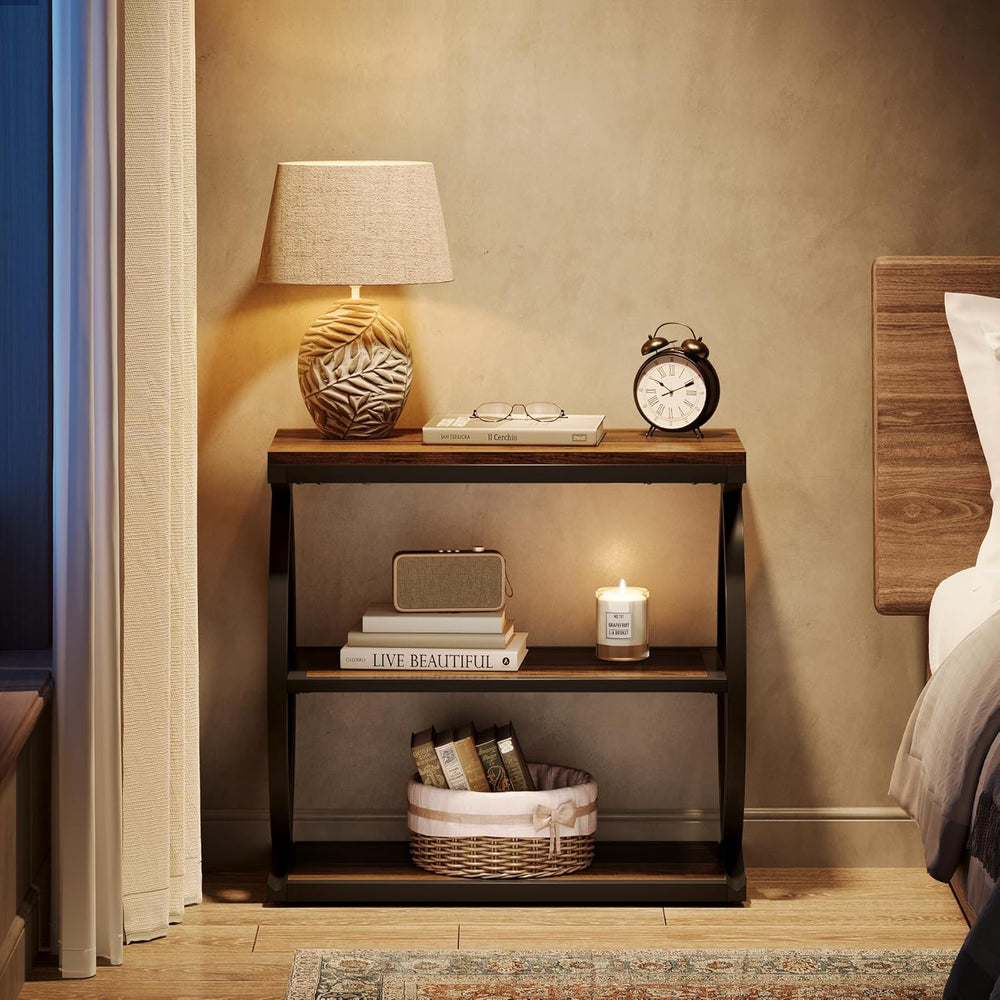 Tribesigns End Table, Narrow 3-Tier End Table for Living Room, Industrial Woo...