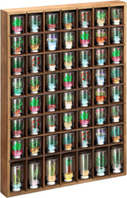 Barydat Shot Glass Display Case Wood Shot Glass shelf holder 56 Compartments Wall-mounted Rustic Bar Cabinet(Brown,1 Pcs)